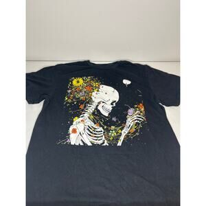 Threadless Skeleton Floral Graphic T Shirt Medium Black Artist Tee Norman Duenas